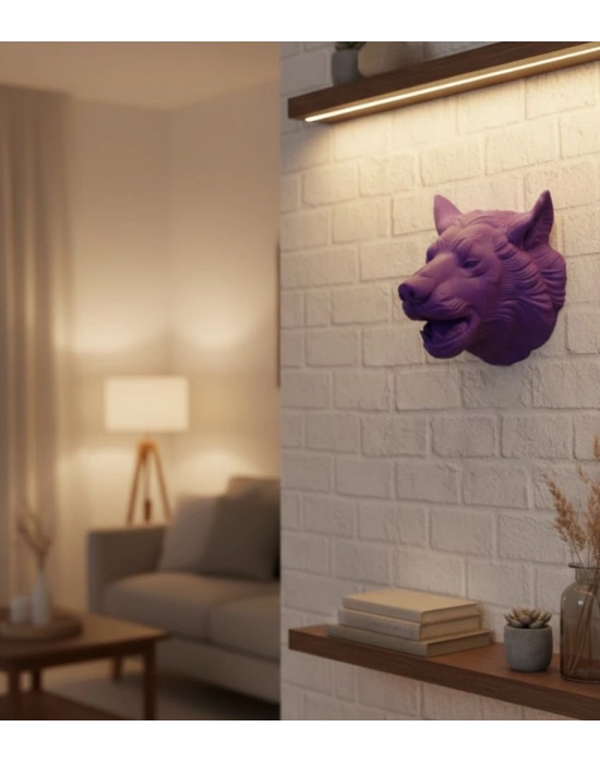 ® Dekoratif Mor Kurt Duvar Heykeli Asılabilir Hediyelik 25x19 cm