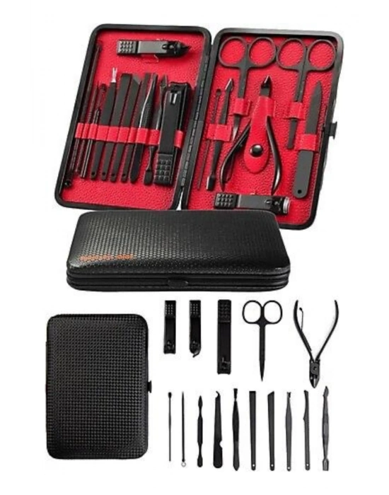 ® Deri Çantalı Siyah Paslanmaz Çelik 17 Parça Manikür Pedikür Seti