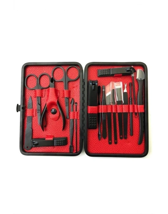 ® Deri Çantalı Siyah Paslanmaz Çelik 17 Parça Manikür Pedikür Seti