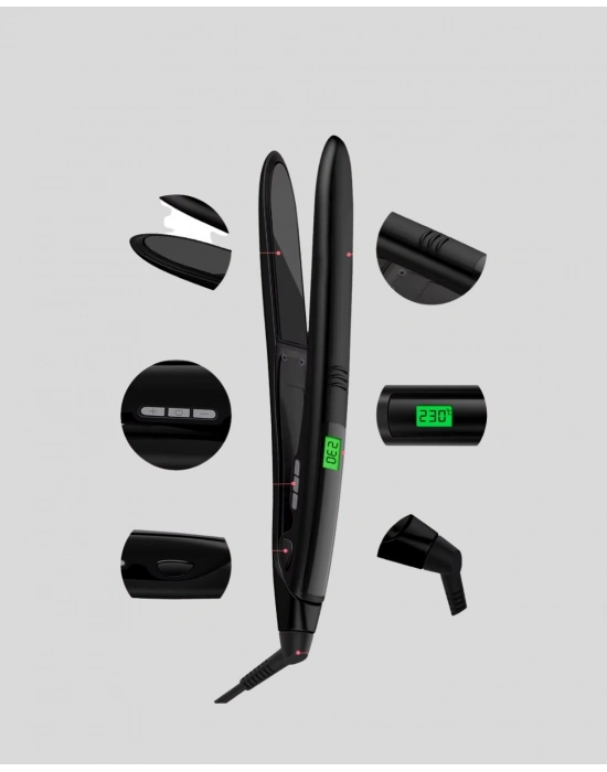 ® Dijital Ekranlı Isı Ayarlı Saç Düzleştirici –  Titanyum Plaka, Seyahat Dostu Tasarım