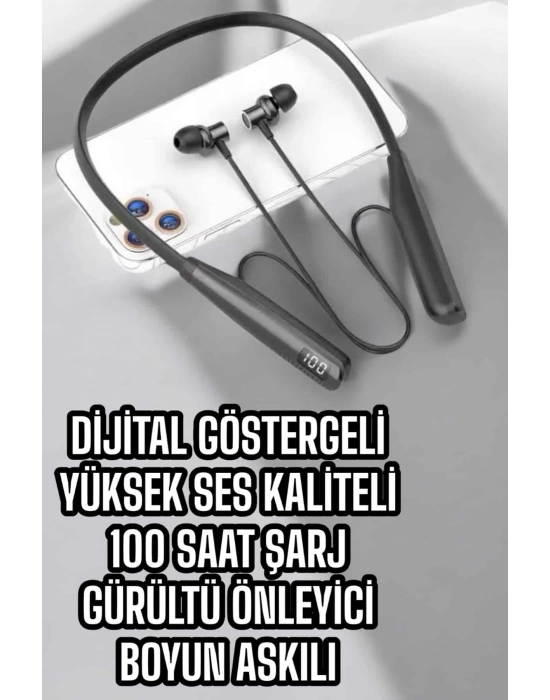 ® Dijital Göstergeli Kulak İçi Kablosuz Bluetooth Kulaklık Boyun Bantlı