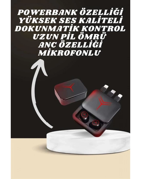 ® Dijital Göstergeli Powerbank Kablosuz Kulaklık ve 7 Kordonlu Yeni Nesil Akıllı Saat Dokunmatik Kontrol