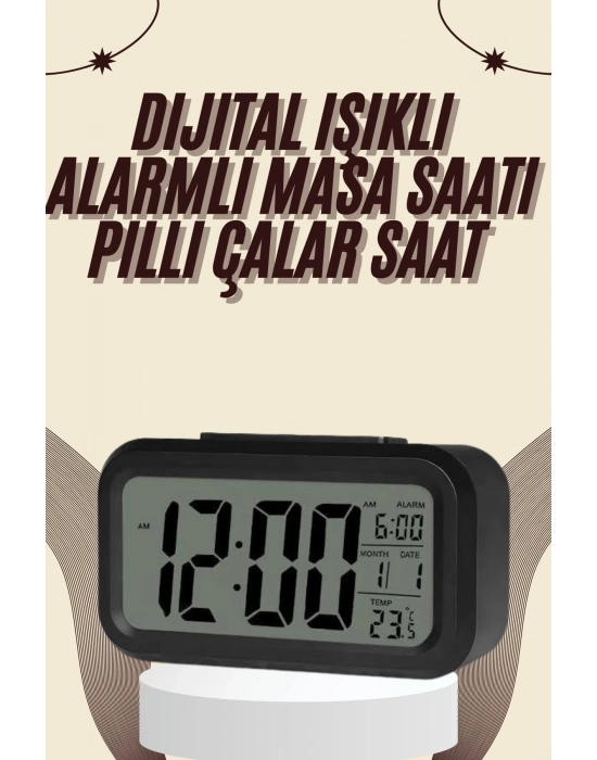 ® Dijital Masa Saati Termometreli Takvim Çalar Saat Led Ekran Pilli