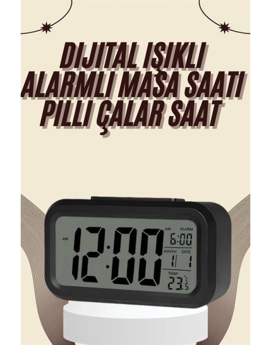 ® Dijital Masa Saati Termometreli Takvim Çalar Saat Led Ekran Pilli