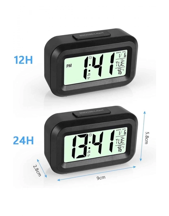 ® Dijital Masa Saati Termometreli Takvim Çalar Saat Led Ekran Pilli