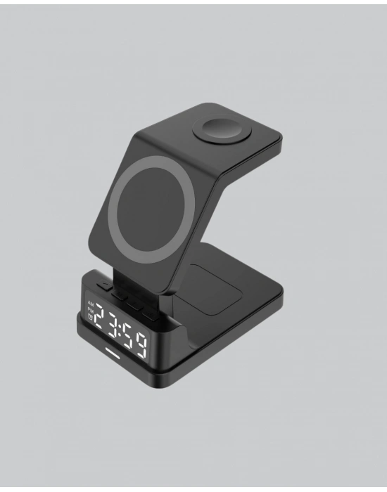 ® Dijital Saatli Kablosuz Şarj İstasyonu – 3’ü 1 Arada Apple Uyumlu Hızlı Şarj ve LED Ekran