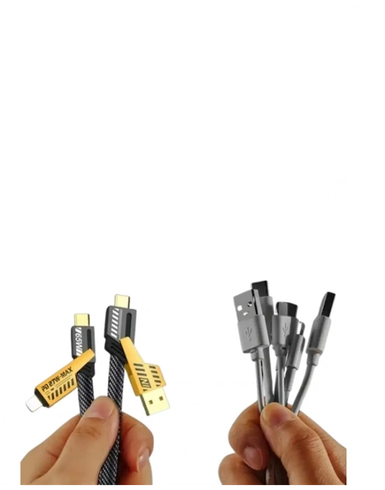 ® Dönüştürülebilir 4 Başlıklı Hızlı Şarj Kablosu – 1.2m, 65W, Dayanıklı ve Esnek Tasarım