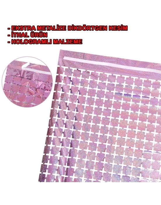Ekstra Metalize Rose Gold Renk Disko Dikdörtgen Kesim Kapı Perdesi Dekorasyon 1x2 Metre
