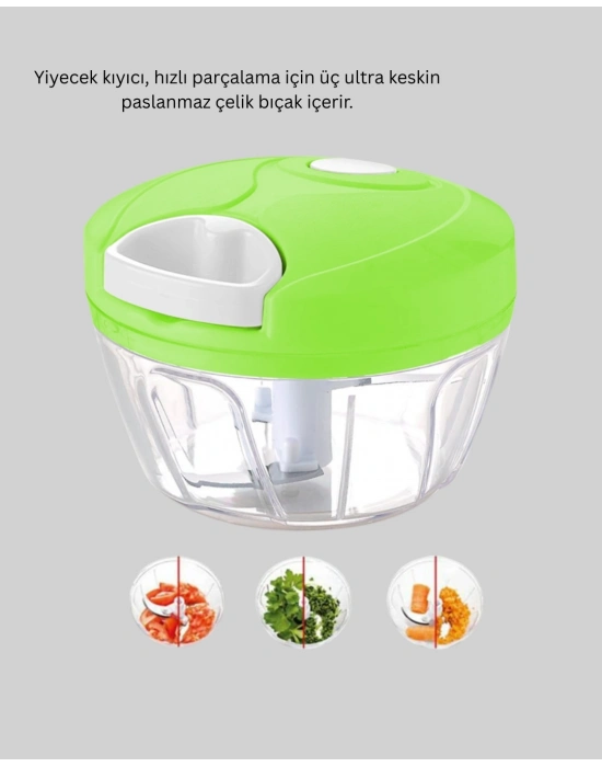 ® El Tipi Yiyecek Kıyıcı Üç Bıçaklı Pratik Doğrayıcı