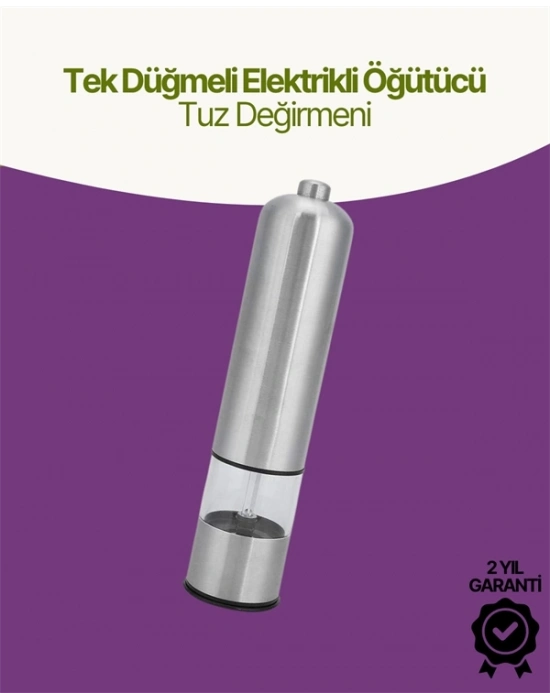® Elektrikli Baharat Öğütücü Pilli Paslanmaz Çelik Otomatik Tuz Karabiber Değirmeni
