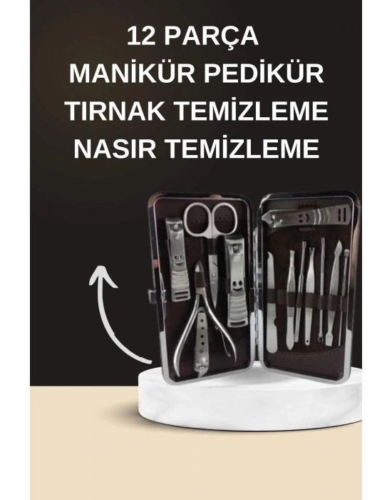 ® Elektrikli Manikür Pedikür Seti İkili Set 12 Parça Tırnak Bakımı Törpü Protez Çıkarma