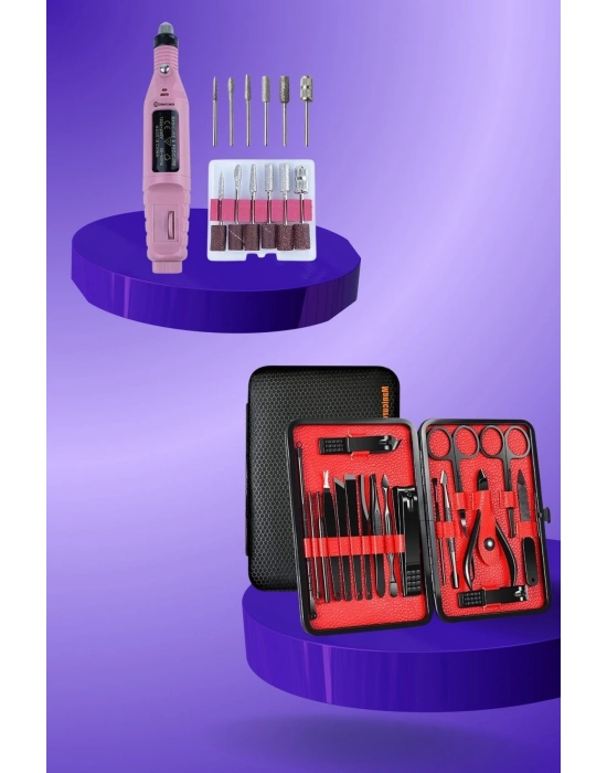 ® Elektrikli Manikür Pedikür Seti İkili Set 17 Parça Tırnak Bakımı Nasır Temizleme Tırnak Şekillendirme