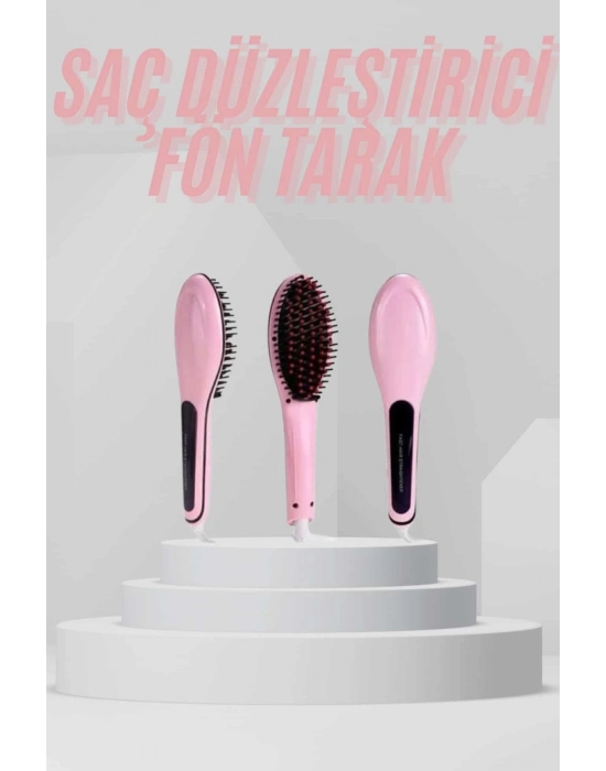 ® Elektrikli Saç Düzleştirici Tarak Saç Düzleştirici Fırça Sıkı Dişli Pembe