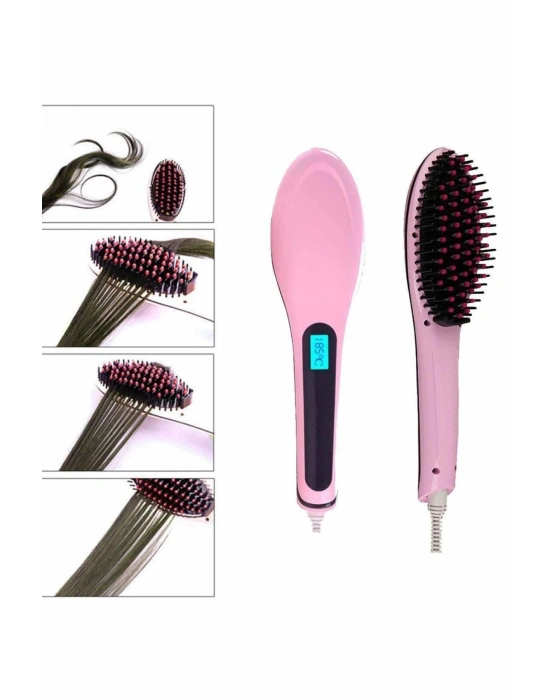 ® Elektrikli Saç Düzleştirici Tarak Saç Düzleştirici Fırça Sıkı Dişli Pembe