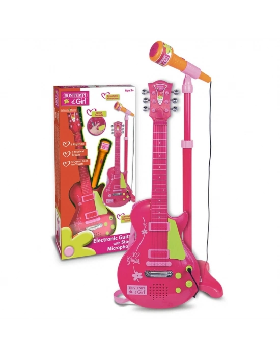 ®  Elektronik Ayaklı Mikrofonlu Pembe Gitar