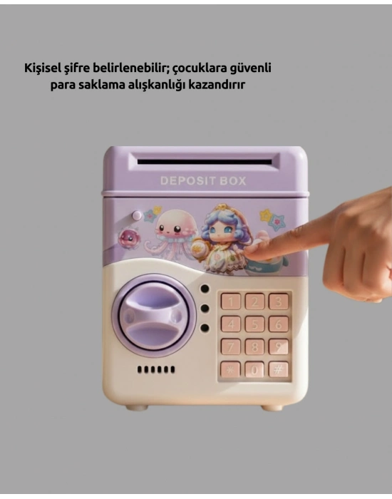 ® Elektronik Şifreli ATM Görünümlü Çocuk Kumbarası Mor