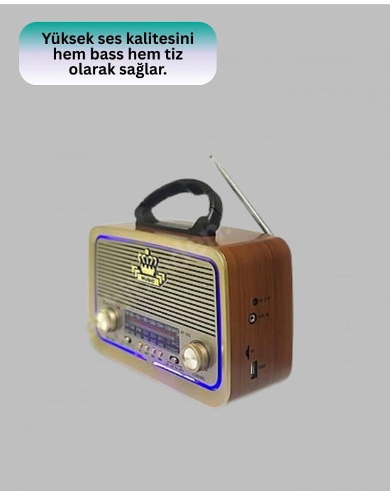 ® Eskitme Tasarımlı Ahşap Bluetooth Radyo LED Aydınlatmalı