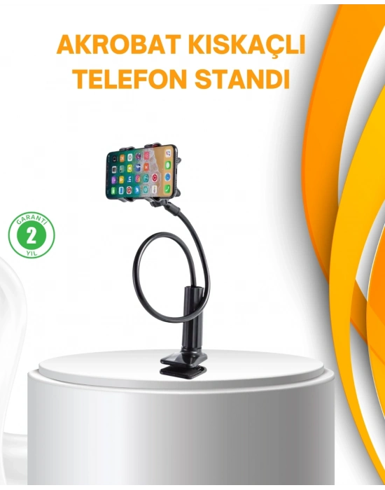 ® Esnek Gövdeli Mandallı Masaüstü Telefon Tutucu