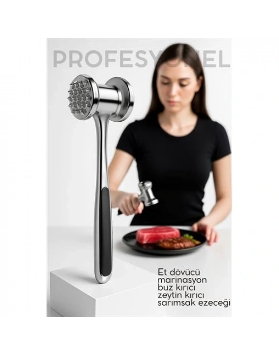 ® Et Dövücü Tokmağı Profesyonel Paslanmaz Çelik Marinasyon Çekici & Zeytin Kırıcı - 22 cm