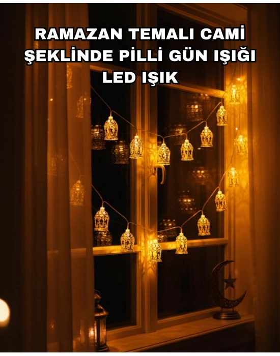 Ev Dekoru İçin Ramazan LED Işık Pilli Sıcak Sarı Cami Figürlü