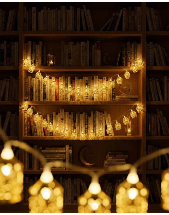 Ev Dekoru İçin Ramazan LED Işık Pilli Sıcak Sarı Cami Figürlü