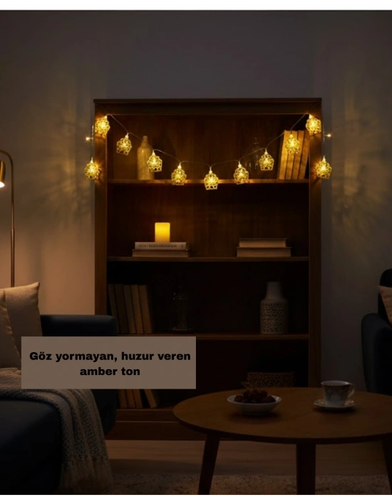 Ev Dekoru İçin Ramazan LED Işık Pilli Sıcak Sarı Cami Figürlü