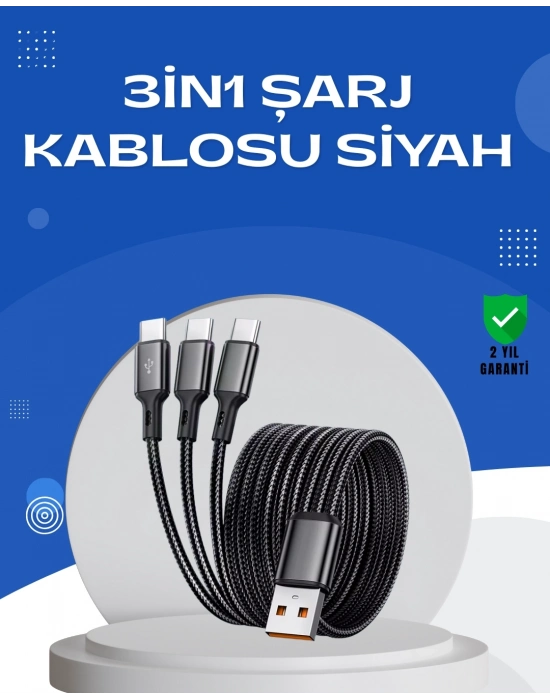 ® Evrensel 3 Başlıklı Şarj Kablosu – iPhone Huawei Samsung İçin