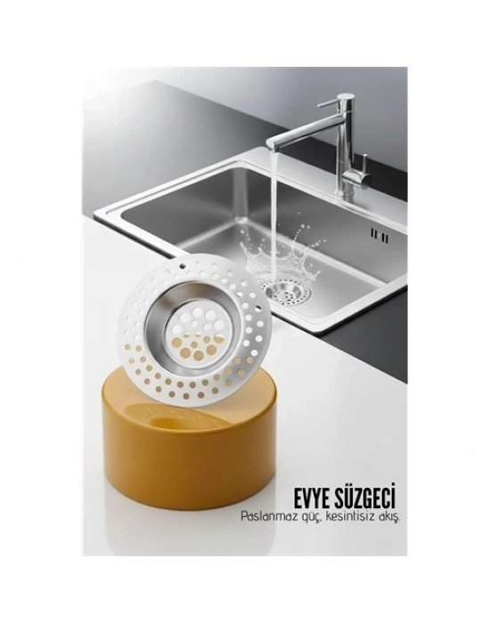 ® Evye Süzgeci 7.1 cm Paslanmaz Çelik  - Mutfak Lavabo Gider Süzgeci Seti Tıkanma Önleyici