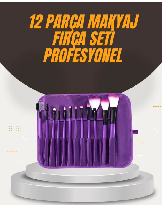® Fondöten, Allık ve Far Uygulamalarına Uygun 12 Parça Makyaj Fırça Takımı Ergonomik Saplı