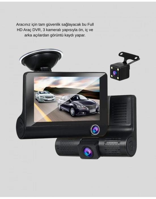 ® Full HD Araç Kamerası 3’lü 4.0” Ekranlı ve HDR Gece Görüşlü
