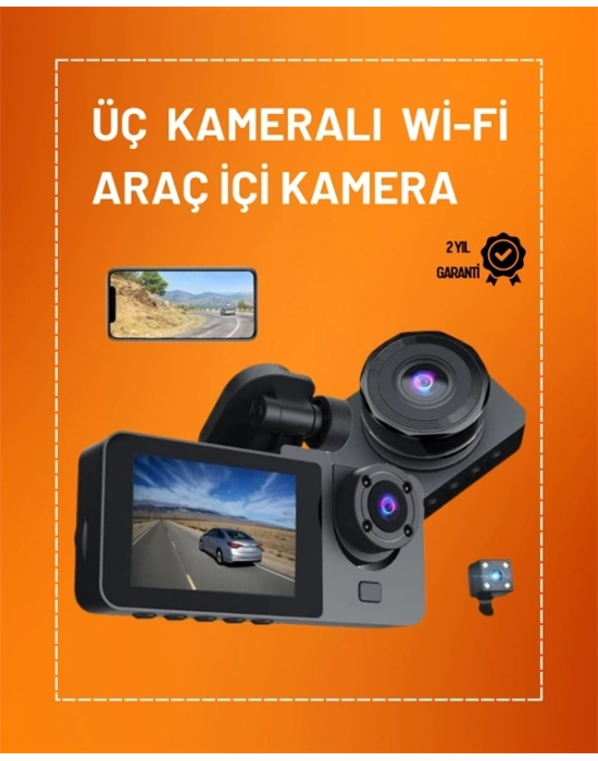 ® Full HD Çözünürlüklü Üç Kameralı Araç İçi Kamera – Park ve Sürüş Güvenliği