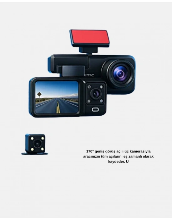 ® Full HD Üç Kameralı Araç Kamerası G-Sensörlü ve Gece Görüşlü