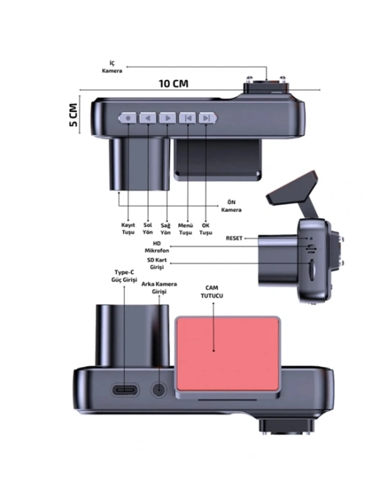 ® G-Sensör, Hareket Algılama ve Döngüsel Kayıt Özellikli 3lü Kamera Güvenlik Sistemi