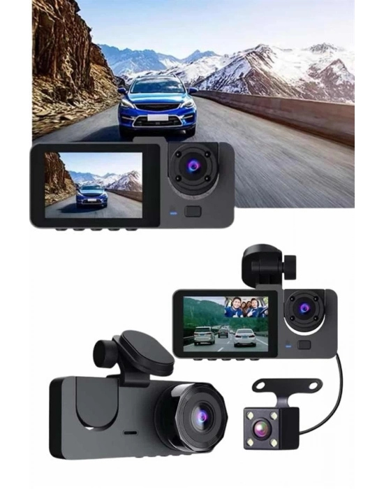 ® Gece Görüşlü DVR 3 Lensli Araç İçi Sürüş Kamerası Video Kaydedici