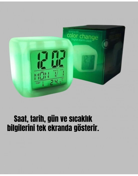 ® Gece Lambası Fonksiyonlu Renk Değiştiren LED Küp Dijital Saat