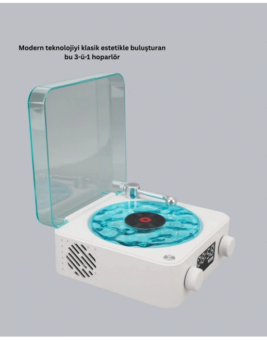 ® Gece Lambası Stereo Bluetooth Hoparlör Dijital Saatli Vintage Tasarım Çok Fonksiyonlu