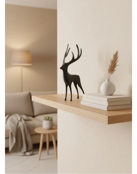 ® Geyik Figürü Gri Modern Salon ve Raf Dekoru