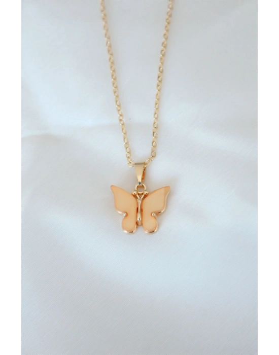 ® Gold Kaplama Sarı Renk Sedefli Kelebek Kolye