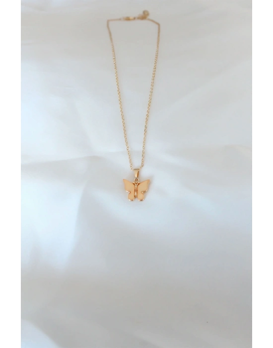® Gold Kaplama Sarı Renk Sedefli Kelebek Kolye