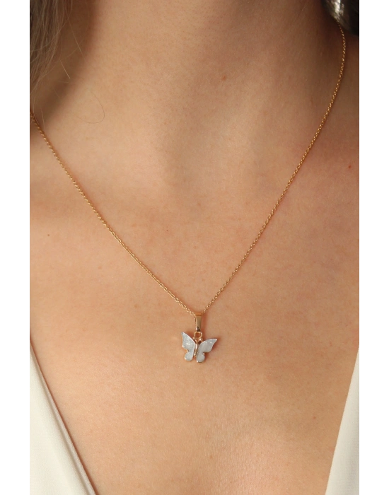 ® Gold Mavi Renk Kelebek Figür Kadın Kolye