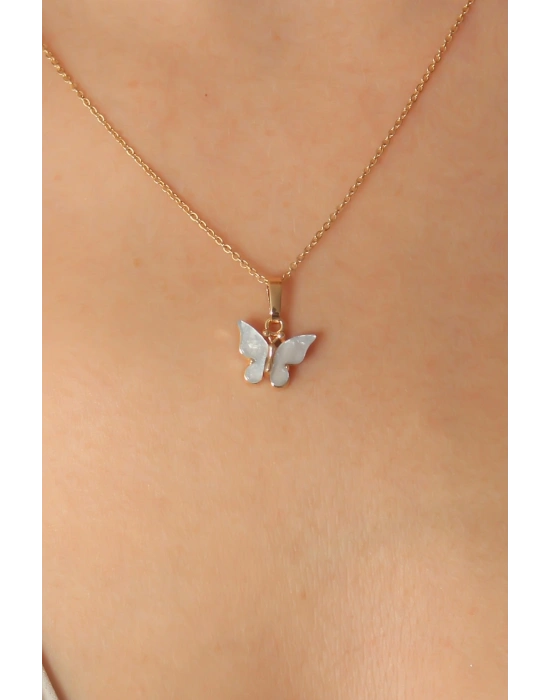 ® Gold Mavi Renk Kelebek Figür Kadın Kolye