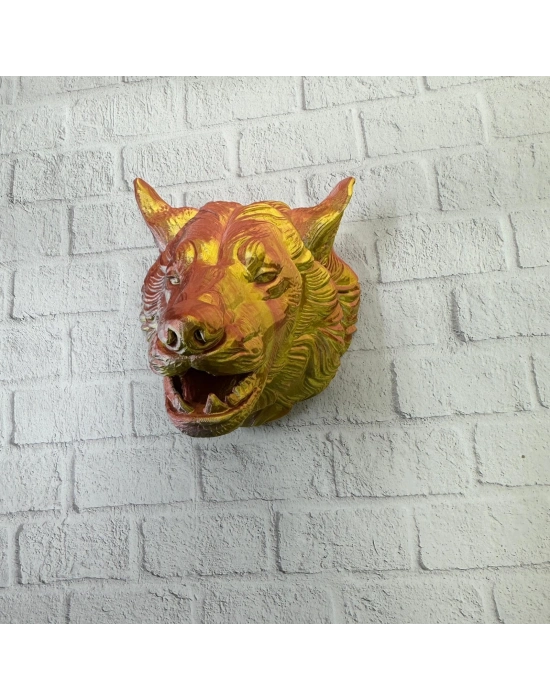 ® Gold Renk 3D Kurt Başı Duvar Dekoru