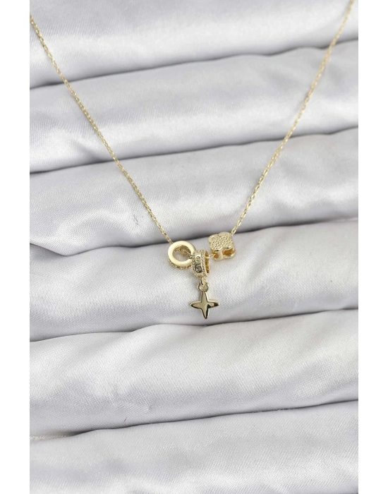 ® Gold Renk Pirinç Minimal Charmlı Kadın Kolye