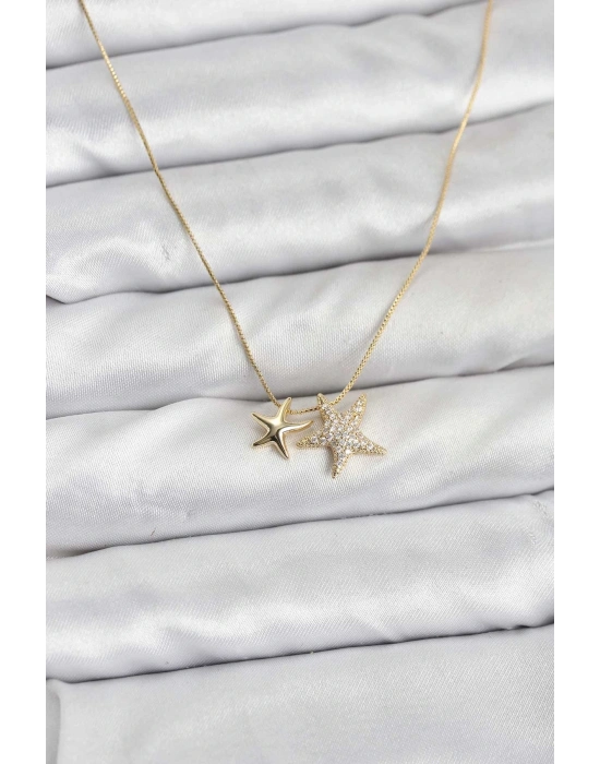 ® Gold Renk Pirinç Minimal Yıldız Model Kadın Kolye