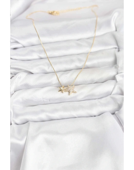 Gold Renk Pirinç Minimal Yıldız Model Kadın Kolye