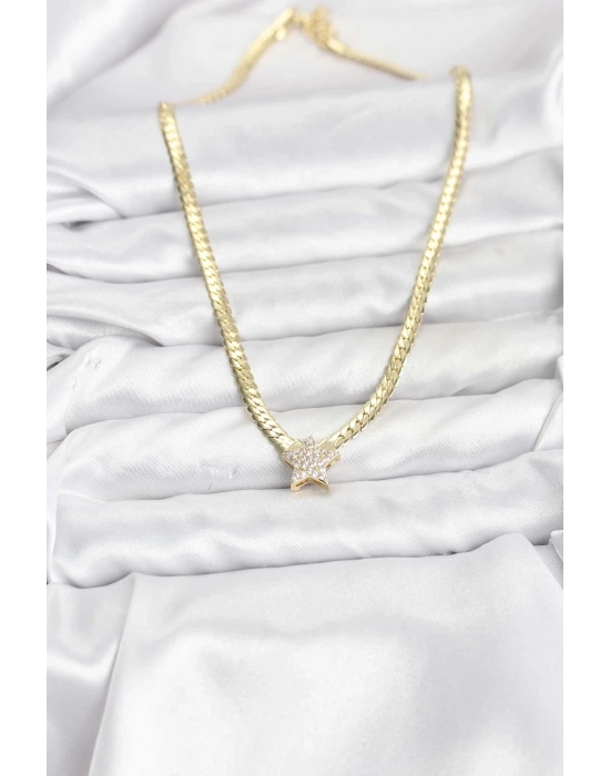 ® Gold Renk Pirinç Yıldız Zirkon Taşlı Kadın Kolye