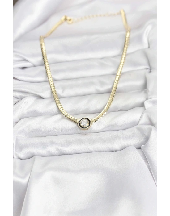 ® Gold Renk Pirinç Zirkon Taşlı Kadın Kolye