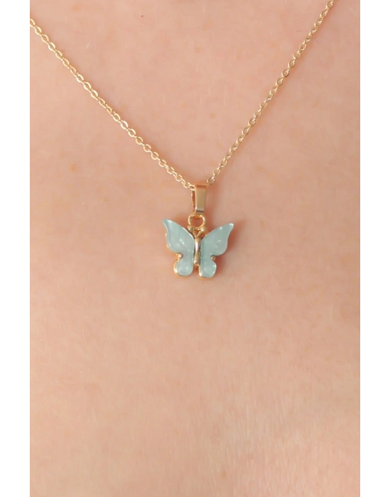 ® Gold Renk Su Yeşili Kelebek Figür Kadın Kolye