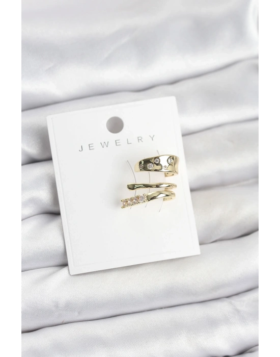 ® Gold Renk Zirkon Taşlı Pirinç Kıkırdak Küpe