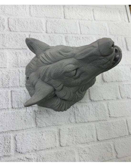 ® Gri Kurt Duvar Biblosu Güçlü Detaylı Dekoratif Tasarım 25x19 cm